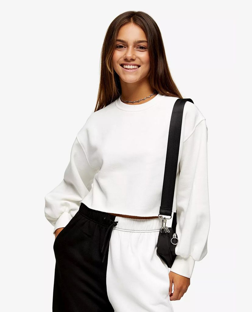 TOPSHOP - Áo sweatshirt nữ phom ngắn PETITE White Cropped