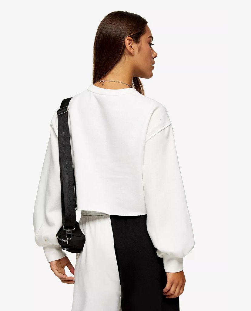 TOPSHOP - Áo sweatshirt nữ phom ngắn PETITE White Cropped