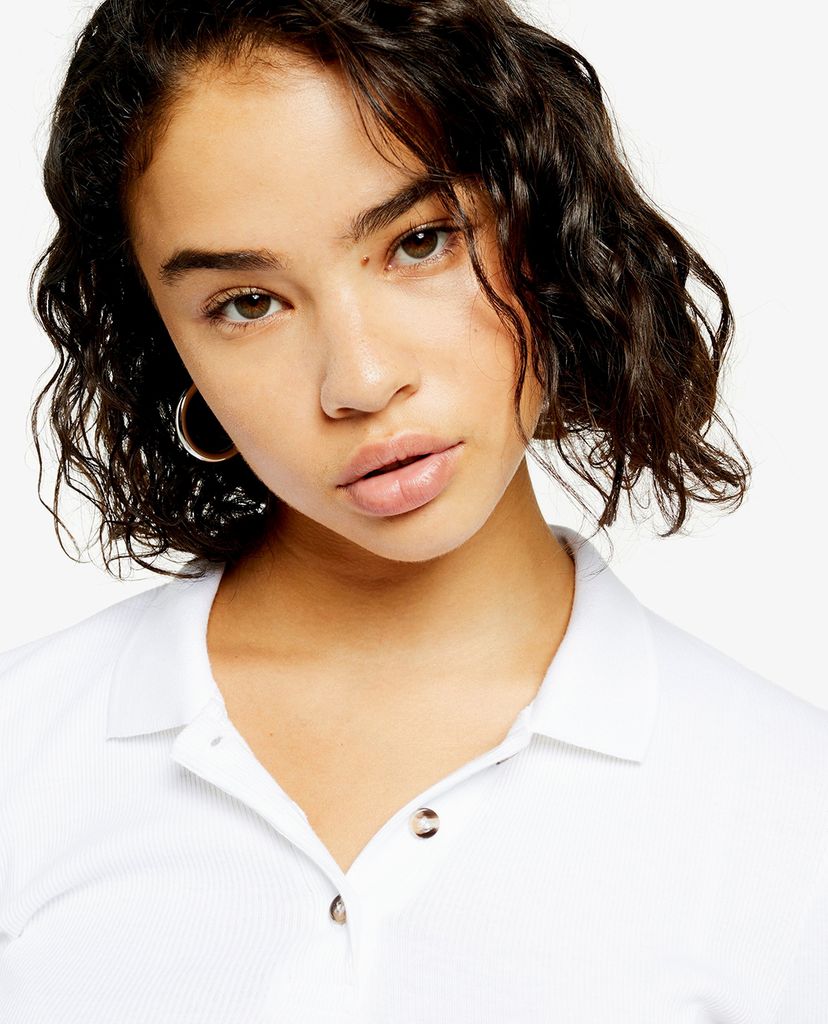 TOPSHOP - Áo polo nữ tay dài cổ bẻ PETITE White Button Front