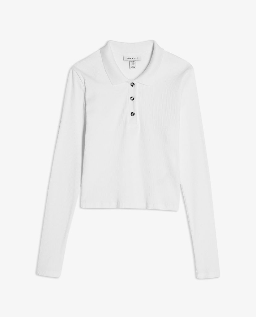 TOPSHOP - Áo polo nữ tay dài cổ bẻ PETITE White Button Front