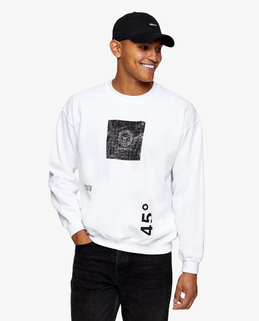 TOPMAN - Áo sweatshirt nam cổ tròn White 45 Map