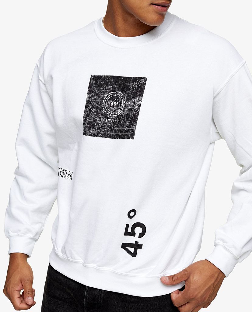TOPMAN - Áo sweatshirt nam cổ tròn White 45 Map
