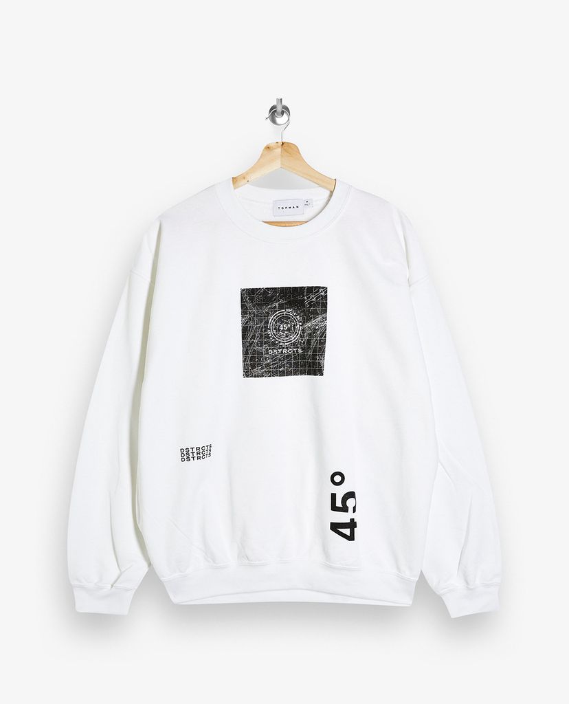 TOPMAN - Áo sweatshirt nam cổ tròn White 45 Map