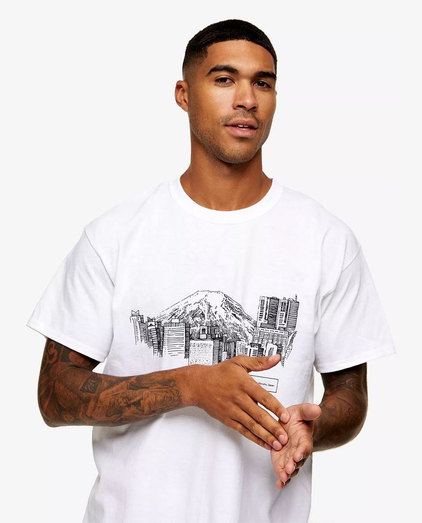 TOPMAN - Áo thun nam cổ tròn ngắn tay Town Sketch