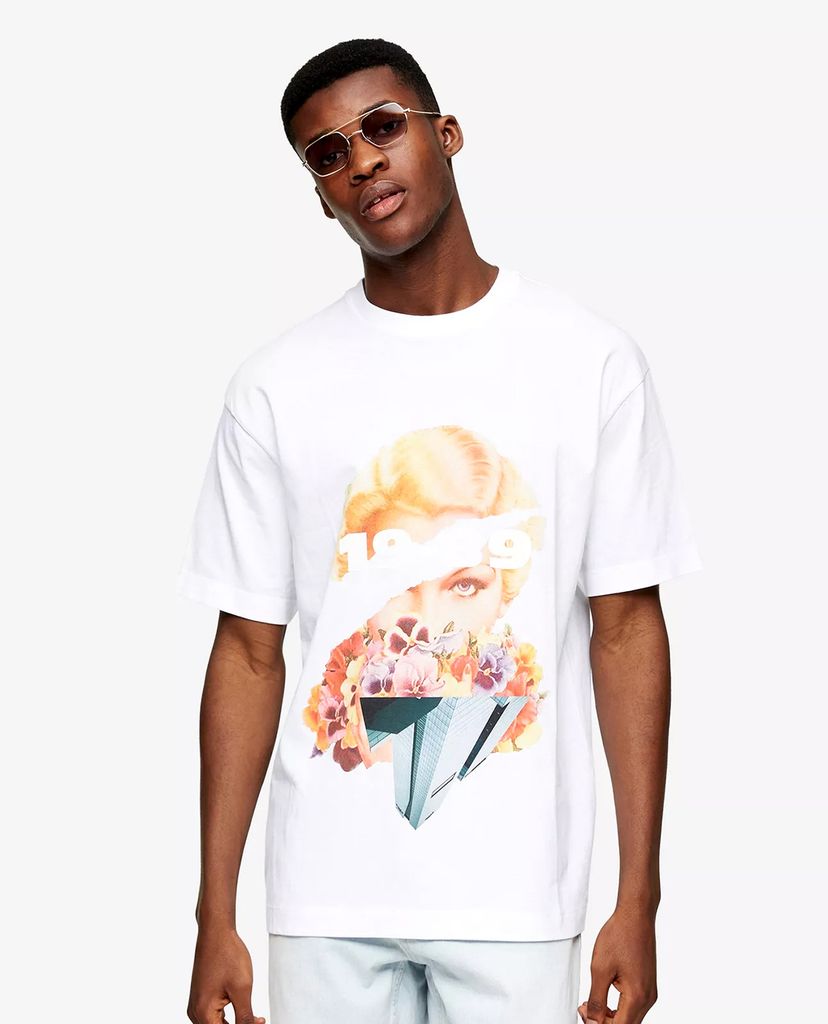 TOPMAN - Áo thun nam cổ tròn ngắn tay Abstract Face