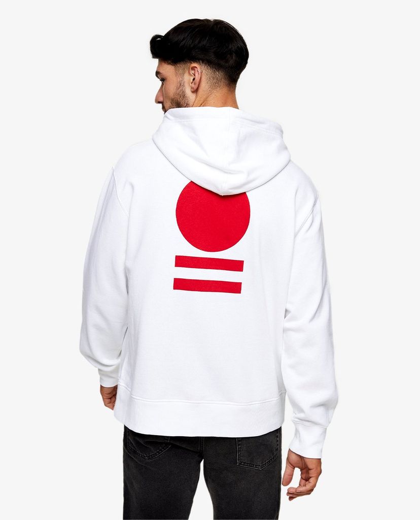 TOPMAN - Áo hoodie nam phối mũ Tokyo Print Hoodie In White