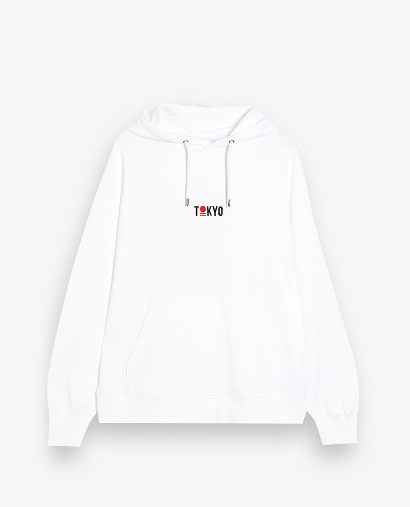 TOPMAN - Áo hoodie nam phối mũ Tokyo Print Hoodie In White