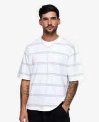 TOPMAN - Áo thun nam phom suông ngắn tay Stripe