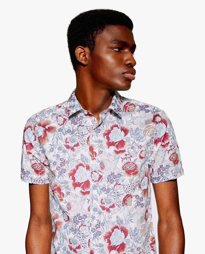 TOPMAN - Áo sơ mi nam ngắn tay Floral Print