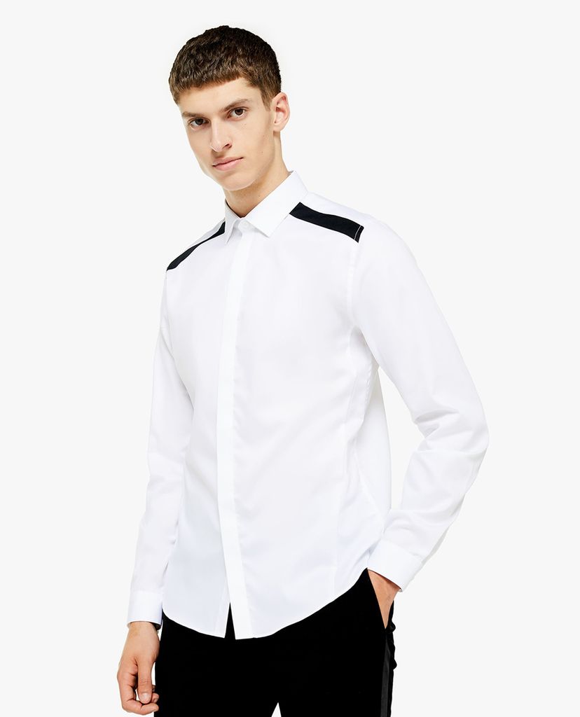 TOPMAN - Áo sơ mi nam tay dài White Panel