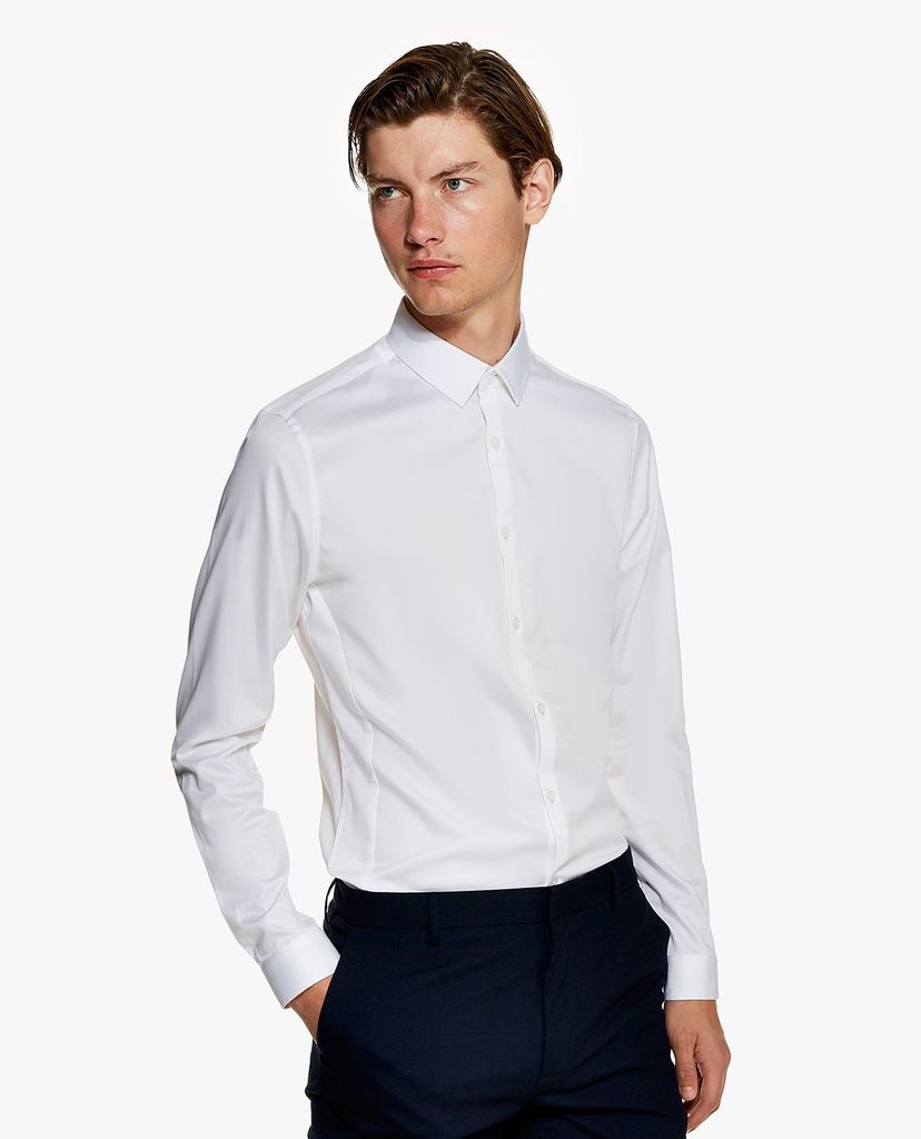TOPMAN - Áo sơ mi nam tay dài phom ôm PREMIUM White Long Sleeve