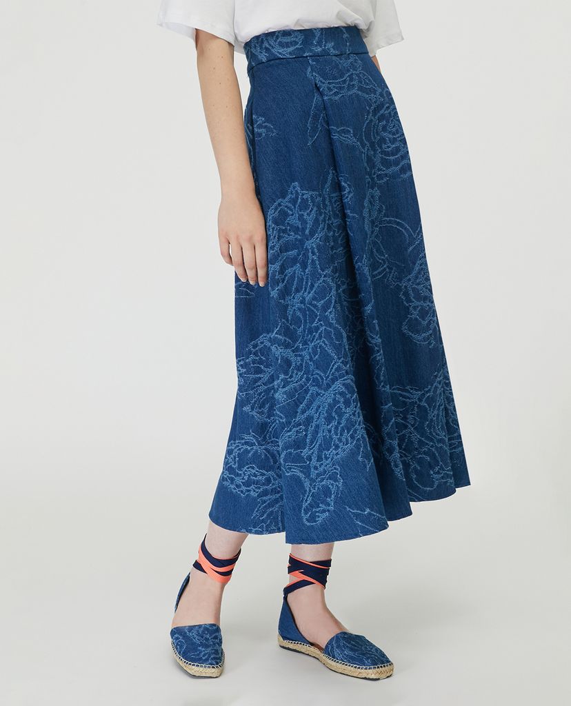 MAX&Co. - Chân váy midi xếp li Denim Jacquard