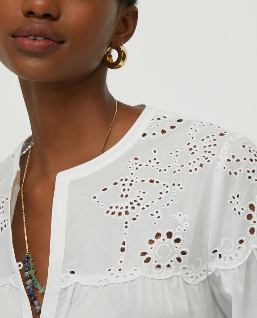 MAX&Co. - Áo kiểu nữ cổ V tay lỡ St Gallen Embroidered Cotton