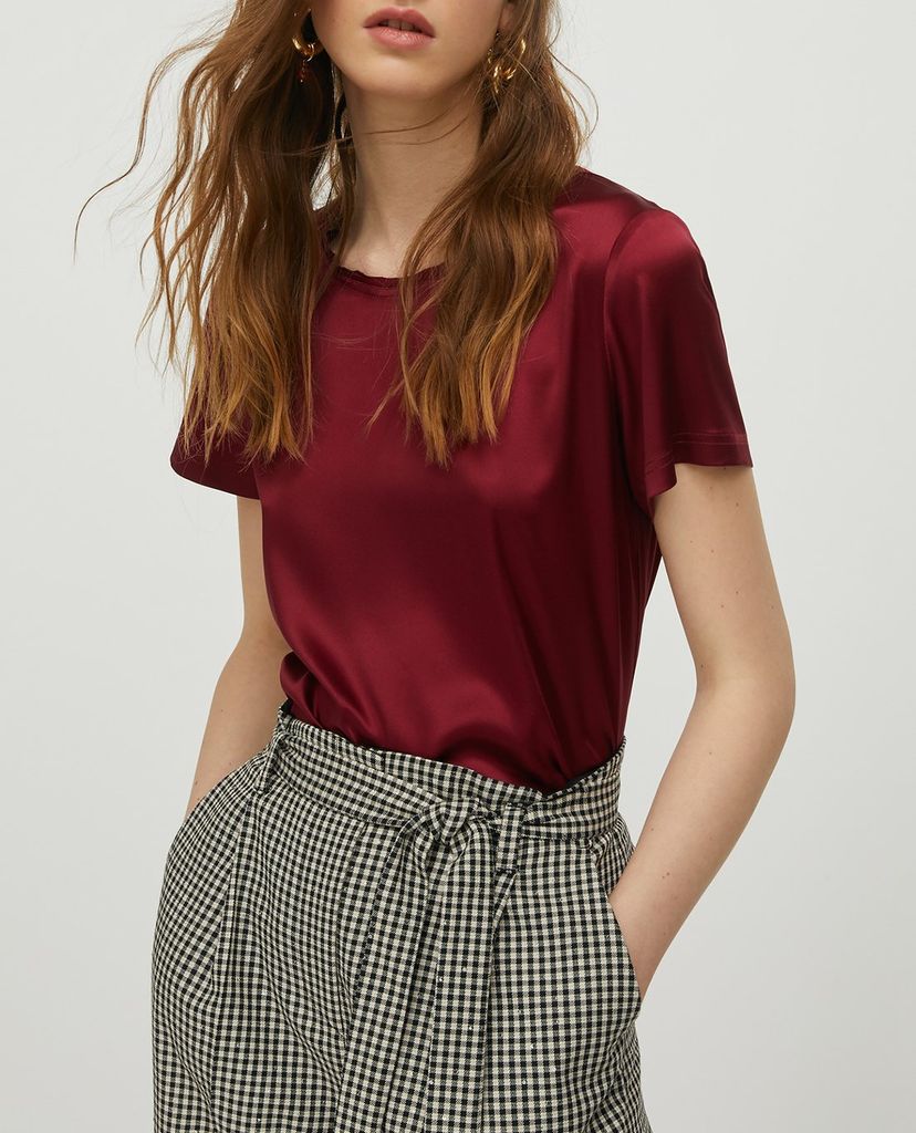 MAX&Co. - Áo kiểu nữ tay ngắn cổ tròn Silk Satin