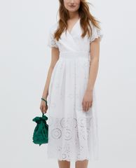 MAX&Co. - Đầm midi cổ V tay ngắn St Gallen Embroidered Cotton