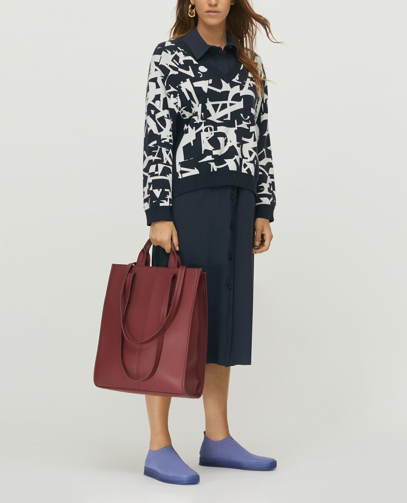 MAX&Co. - Áo len nữ cổ V phom rộng Jacquard Lettering