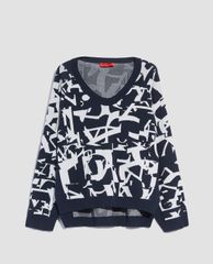 MAX&Co. - Áo len nữ cổ V phom rộng Jacquard Lettering