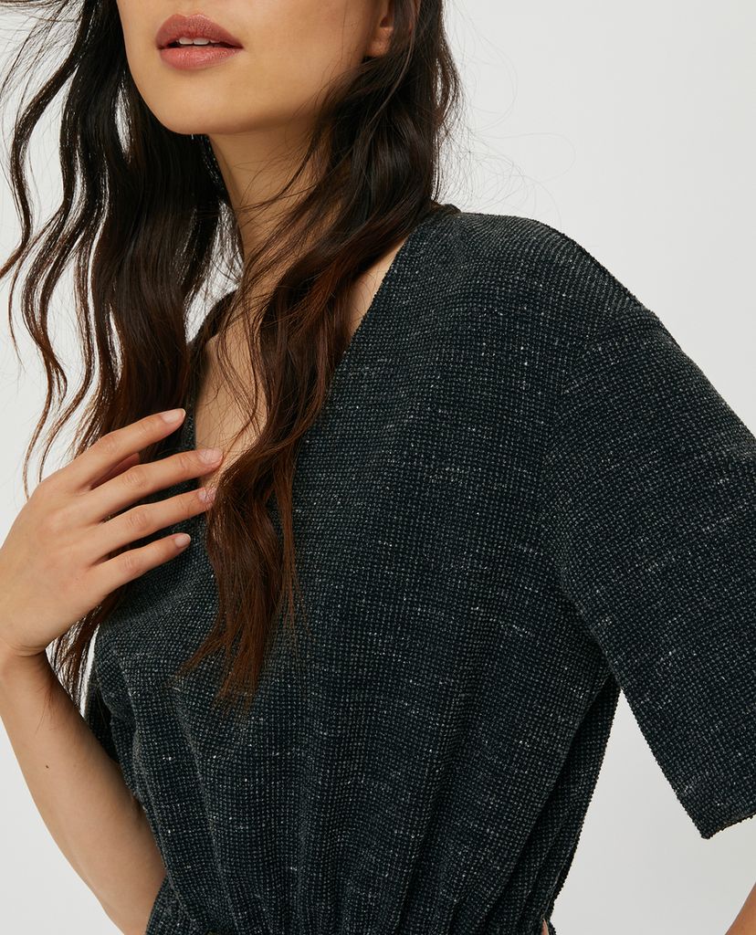 MAX&Co. - Đầm mini cổ V tay ngắn Tweed Knit