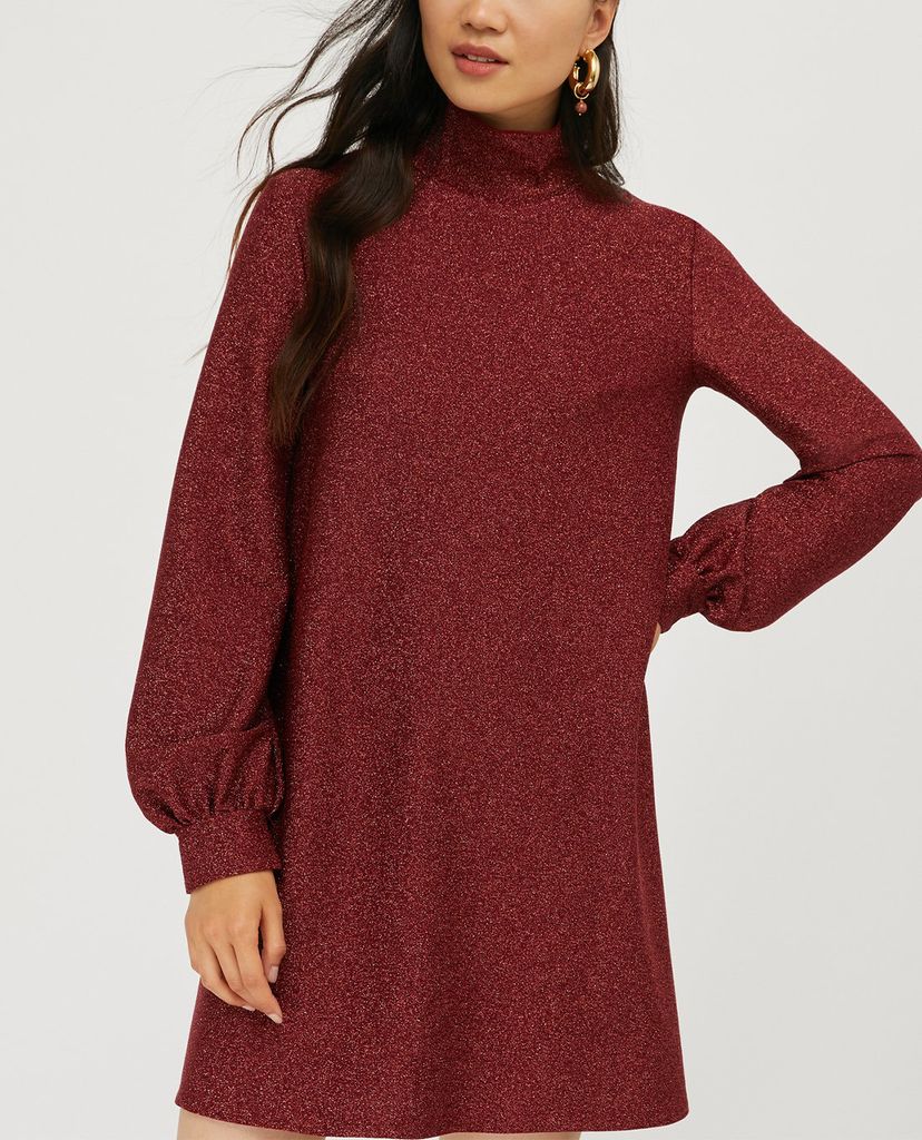 MAX&Co. - Đầm mini phom suông cổ cao tay dài Jersey Lamé
