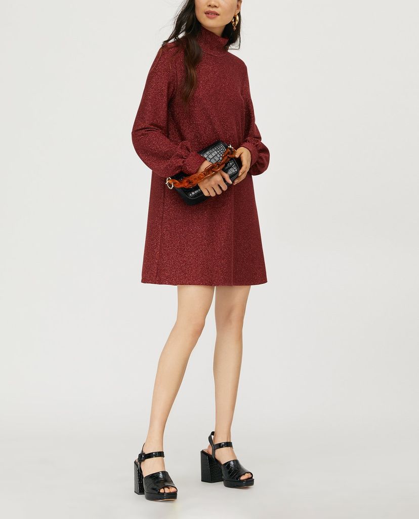MAX&Co. - Đầm mini phom suông cổ cao tay dài Jersey Lamé