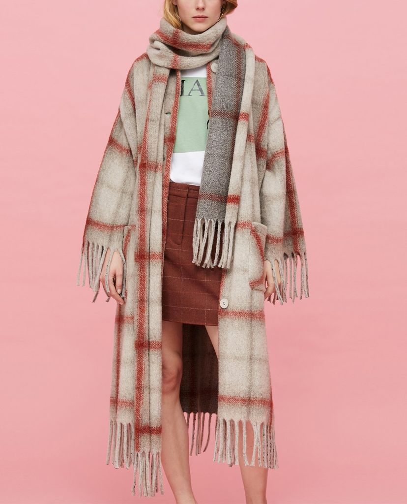 MAX&Co. - Áo măng tô nữ kẻ sọc Blanket With Fringe Trim