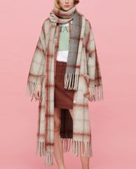 MAX&Co. - Áo măng tô nữ kẻ sọc Blanket With Fringe Trim