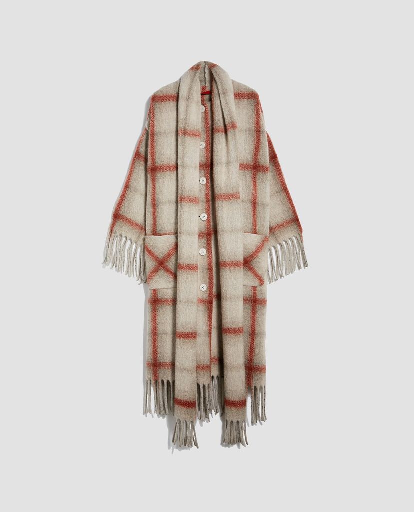 MAX&Co. - Áo măng tô nữ kẻ sọc Blanket With Fringe Trim