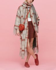 MAX&Co. - Áo măng tô nữ kẻ sọc Blanket With Fringe Trim