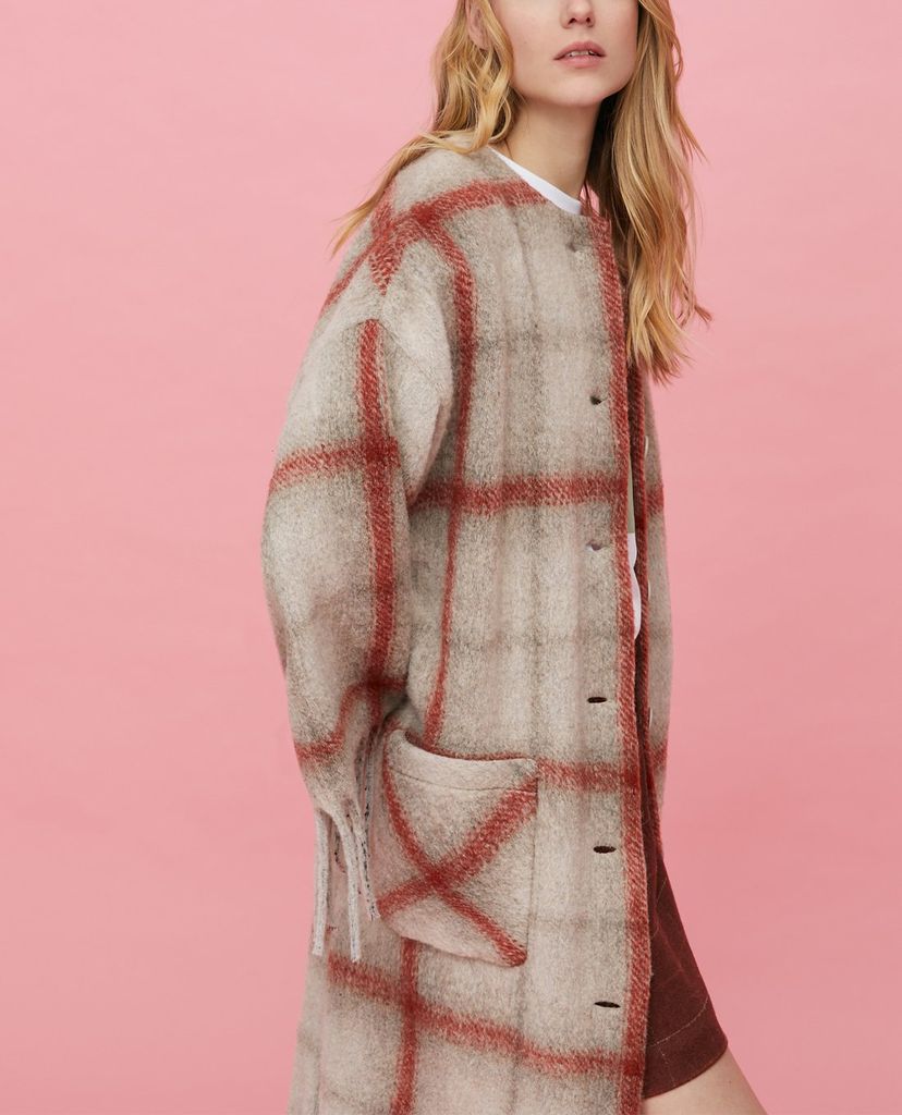 MAX&Co. - Áo măng tô nữ kẻ sọc Blanket With Fringe Trim