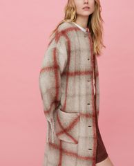 MAX&Co. - Áo măng tô nữ kẻ sọc Blanket With Fringe Trim