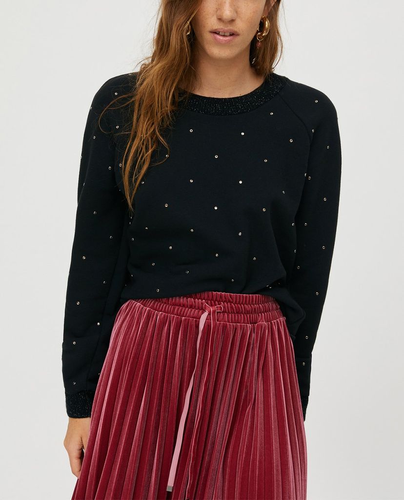 MAX&Co. - Áo sweater nữ tay dài cổ tròn Rhinestone Studs