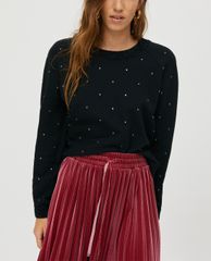 MAX&Co. - Áo sweater nữ tay dài cổ tròn Rhinestone Studs