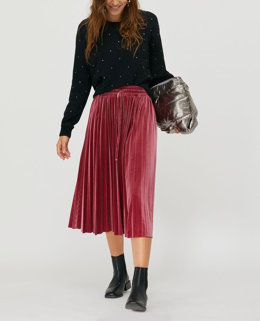 MAX&Co. - Áo sweater nữ tay dài cổ tròn Rhinestone Studs