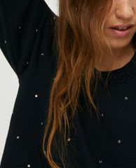 MAX&Co. - Áo sweater nữ tay dài cổ tròn Rhinestone Studs