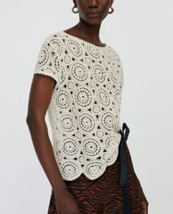 MAX&Co. - Áo kiểu nữ cổ tròn tay ngắn Macramé Jersey