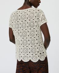 MAX&Co. - Áo kiểu nữ cổ tròn tay ngắn Macramé Jersey