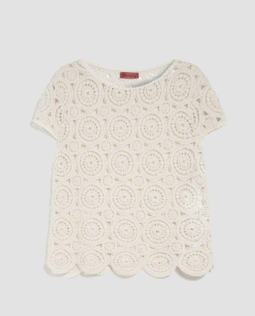 MAX&Co. - Áo kiểu nữ cổ tròn tay ngắn Macramé Jersey