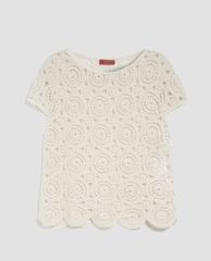 MAX&Co. - Áo kiểu nữ cổ tròn tay ngắn Macramé Jersey