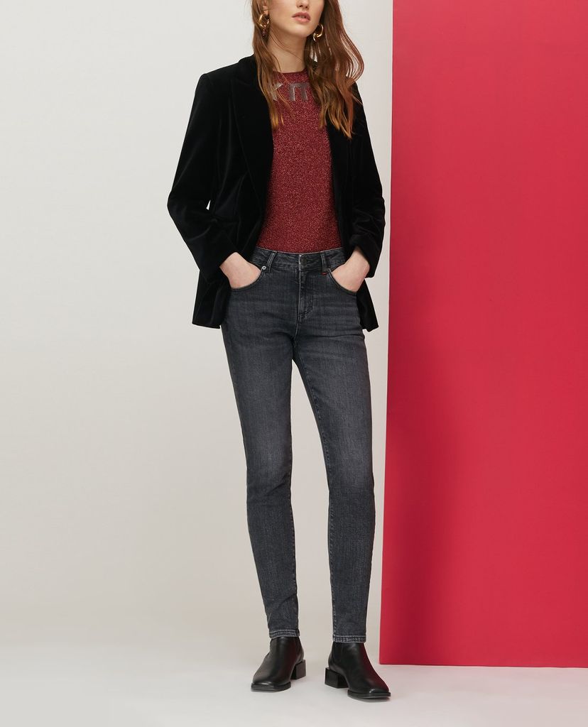 MAX&Co. - Áo thun nữ cổ tròn tay ngắn Jersey Lamé Slogan