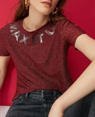 MAX&Co. - Áo thun nữ cổ tròn tay ngắn Jersey Lamé Slogan