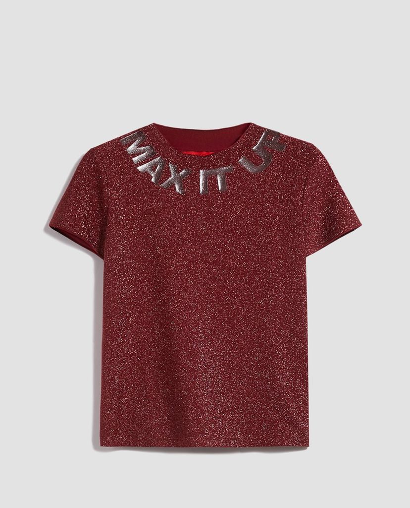 MAX&Co. - Áo thun nữ cổ tròn tay ngắn Jersey Lamé Slogan