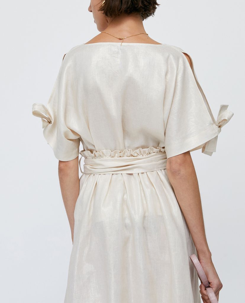MAX&Co. - Áo kiểu nữ cổ V tay ngắn Metallic Linen