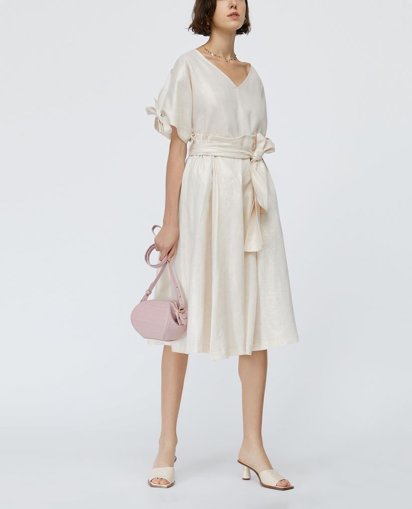 MAX&Co. - Áo kiểu nữ cổ V tay ngắn Metallic Linen