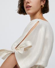 MAX&Co. - Áo kiểu nữ cổ V tay ngắn Metallic Linen