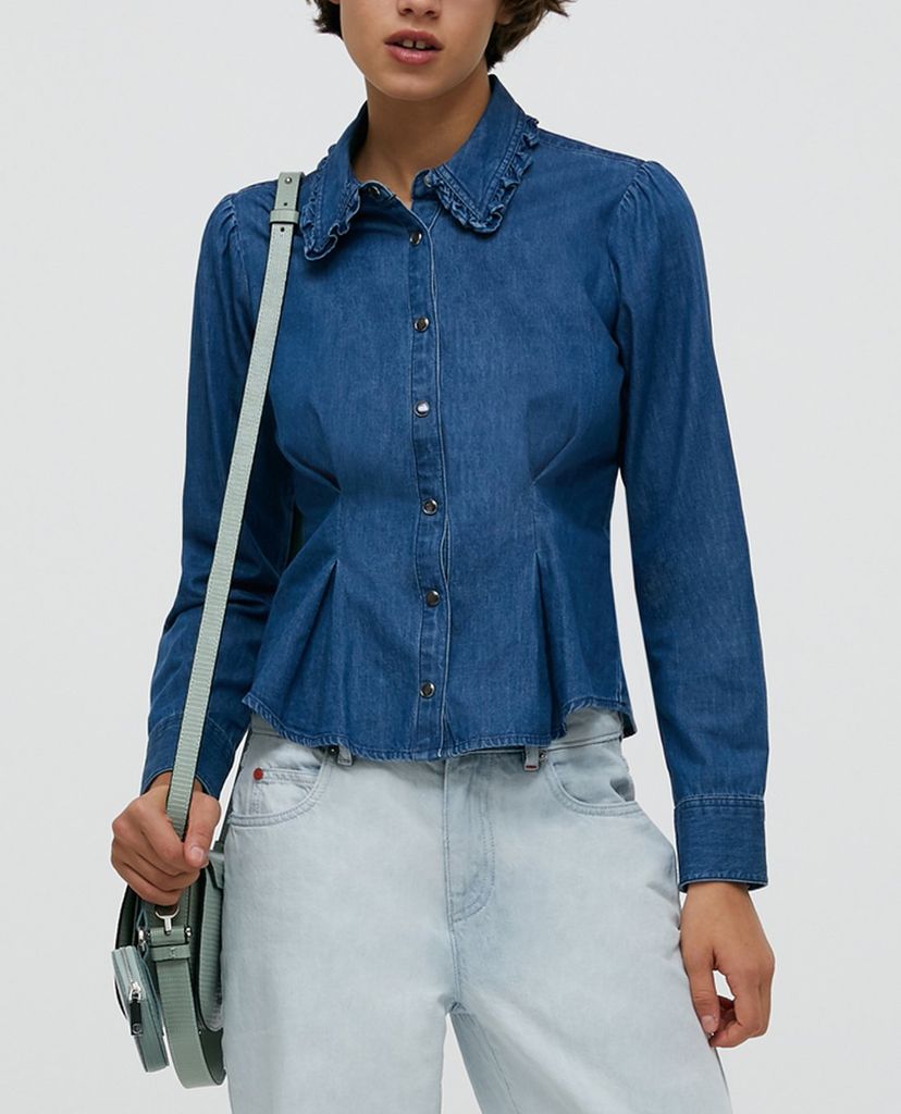 MAX&Co. - Áo sơ mi nữ denim tay dài cổ gập nhún eo thời trang