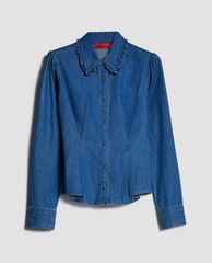 MAX&Co. - Áo sơ mi nữ denim tay dài cổ gập nhún eo thời trang