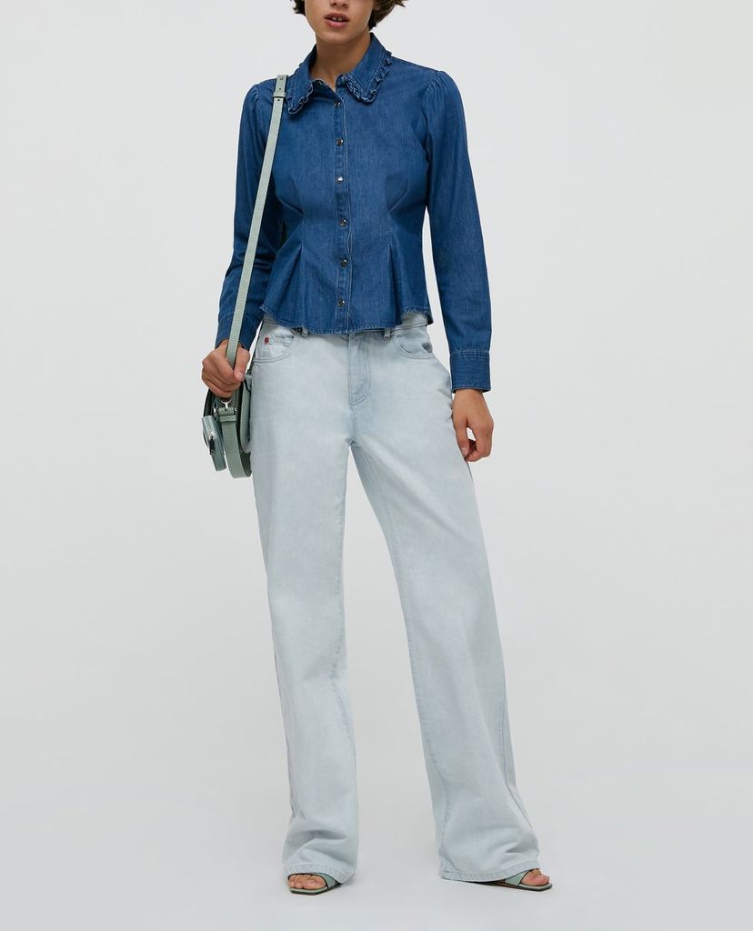 MAX&Co. - Áo sơ mi nữ denim tay dài cổ gập nhún eo thời trang