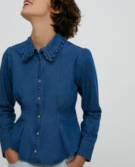 MAX&Co. - Áo sơ mi nữ denim tay dài cổ gập nhún eo thời trang