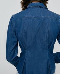 MAX&Co. - Áo sơ mi nữ denim tay dài cổ gập nhún eo thời trang