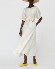 MAX&Co. - Đầm midi cổ tròn phối thắt lưng Metallic Linen